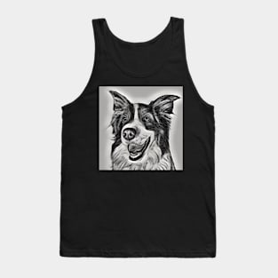 Border Collie Black and White with Grey - Hand drawn design Tank Top